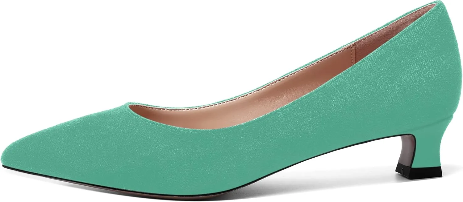 MOVINSTEPS Womens Suede Solid Pointed Toe Slip On Dress Wedding Kitten Low Heel Pumps Shoes 1.5 Inch