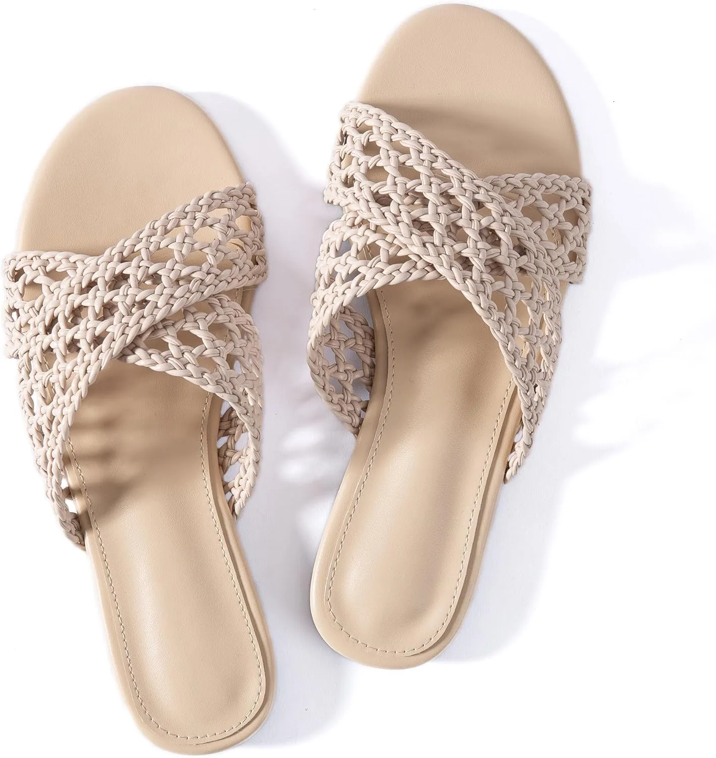 Mtzyoa Women Flat Sandals Braided Leather Crossover Nude Dressy Fashion Evening Party Wedding Sandals