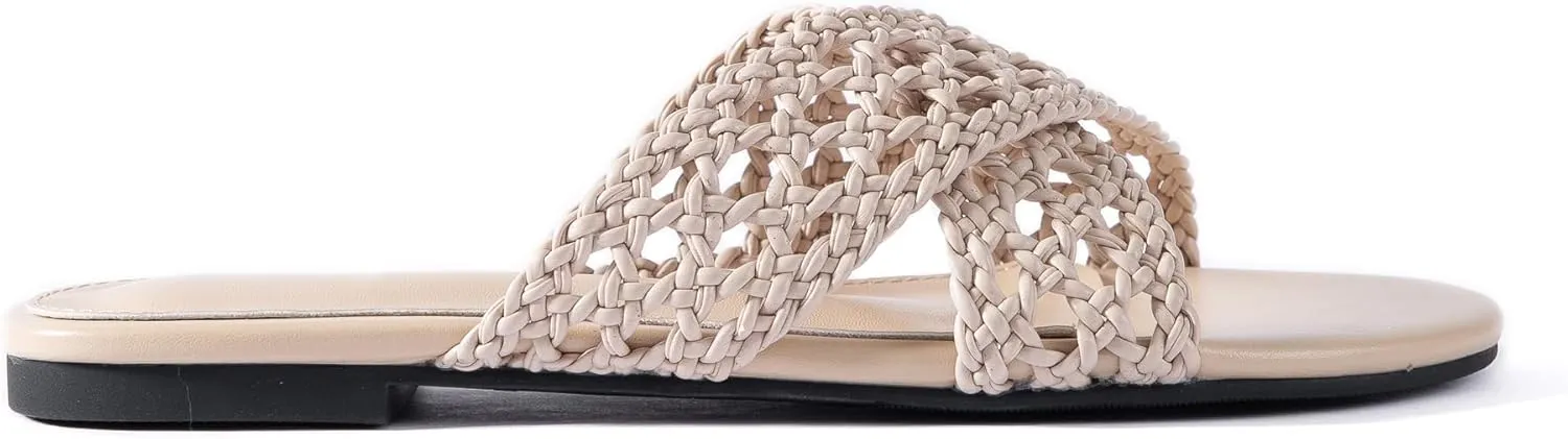Mtzyoa Women Flat Sandals Braided Leather Crossover Nude Dressy Fashion Evening Party Wedding Sandals