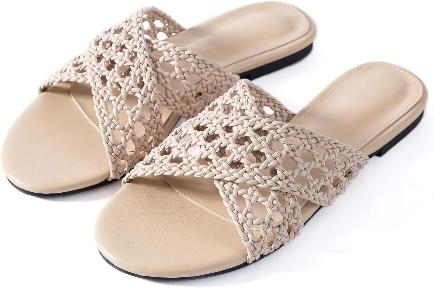 Mtzyoa Women Flat Sandals Braided Leather Crossover Nude Dressy Fashion Evening Party Wedding Sandals