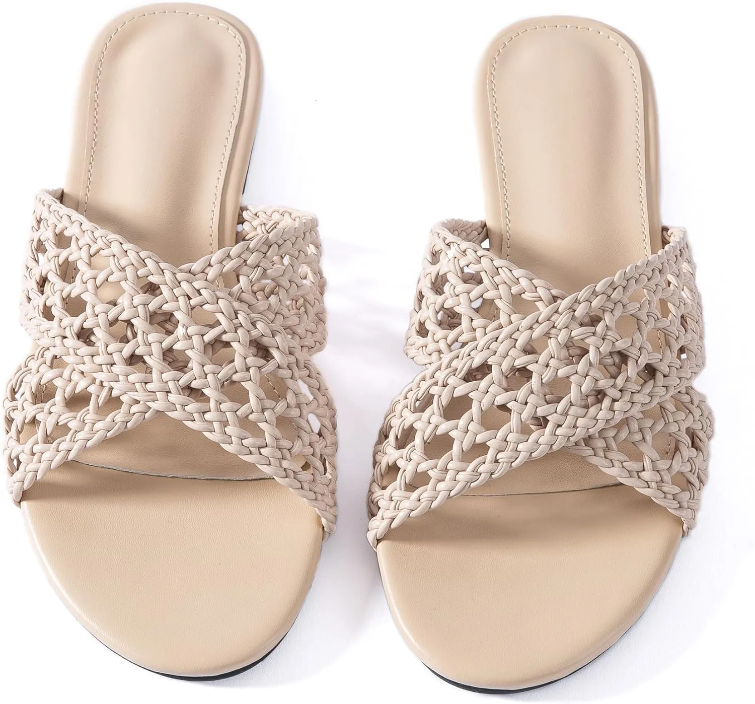Mtzyoa Women Flat Sandals Braided Leather Crossover Nude Dressy Fashion Evening Party Wedding Sandals