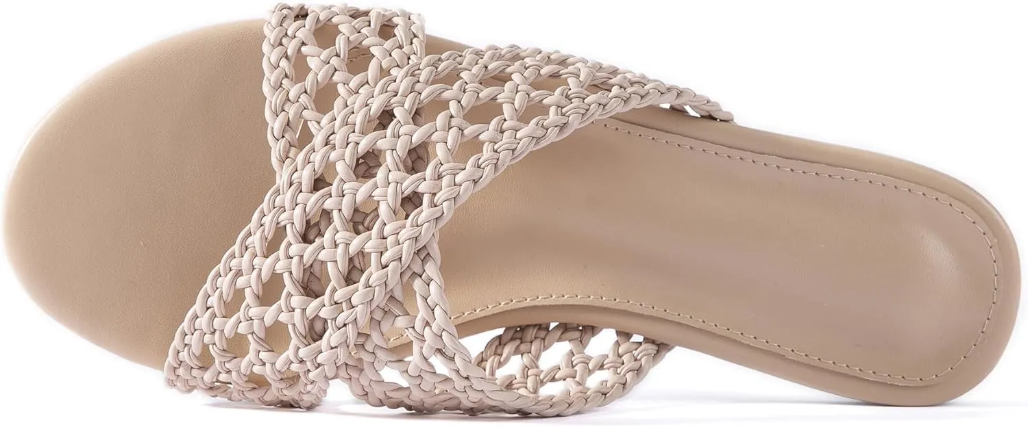 Mtzyoa Women Flat Sandals Braided Leather Crossover Nude Dressy Fashion Evening Party Wedding Sandals