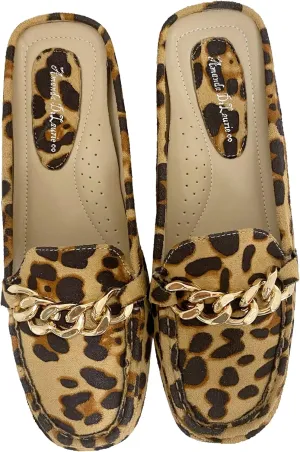 Mules for Women Flats Backless Comfortable Slip On Gold Chain/Emma