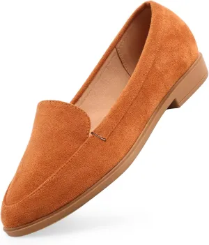 MUSSHOE Women's Loafer Slip-on Flats for Women Dressy Comfortable Loafers for Women Tan