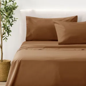 Nate Home by Nate Berkus 200TC 100% Cotton Percale 3-Piece Sheet Set | Crisp, Cool, and Breathable Bedding from mDesign - Twin XL Size, 1 Flat Sheet/1 Fitted Sheet/1 Pillowcase, Bronze (Brown)