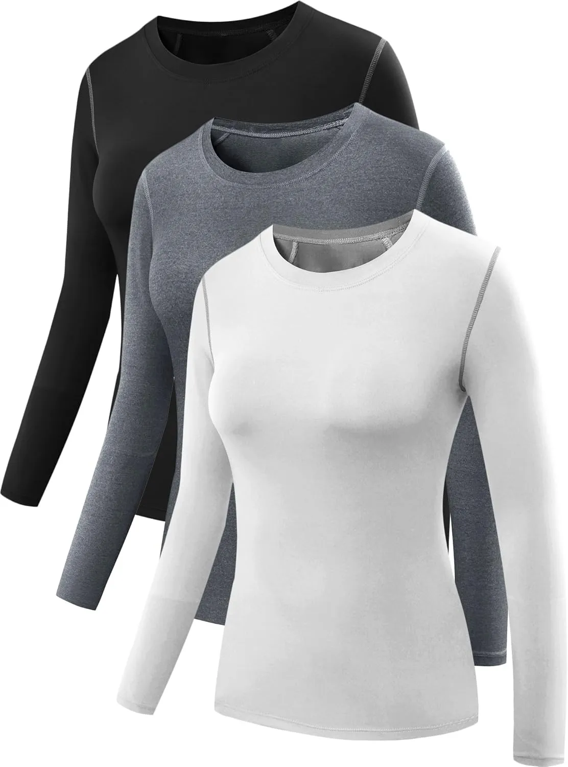NELEUS Women's 3 Pack Athletic Compression Long Sleeve T Shirt Dry Fit
