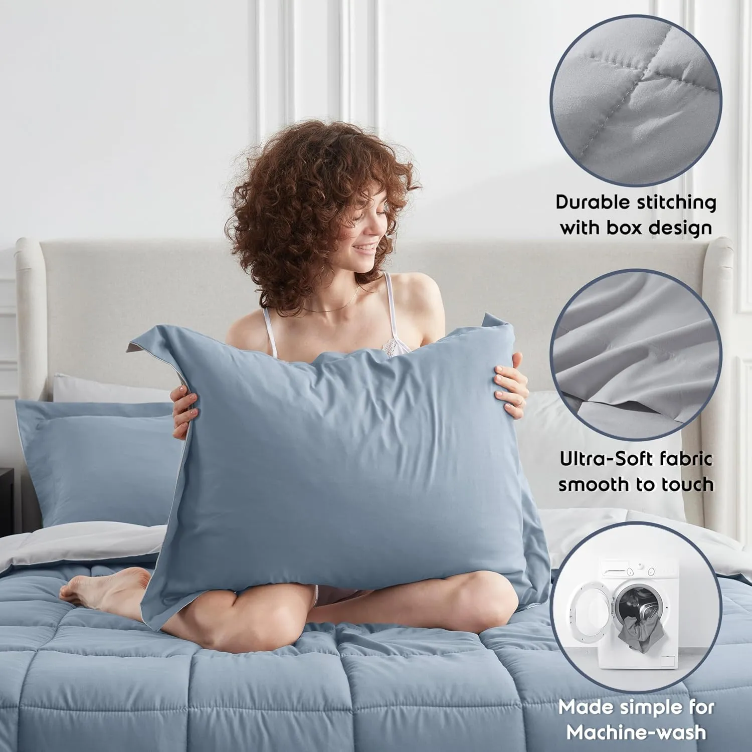 Nestl King Size Comforter Set - 7 Pieces Reversible Stone Blue Bed in a Bag, All Season Bedding Set With Flat Sheet, Fitted Sheet, Pillowcases and Shams