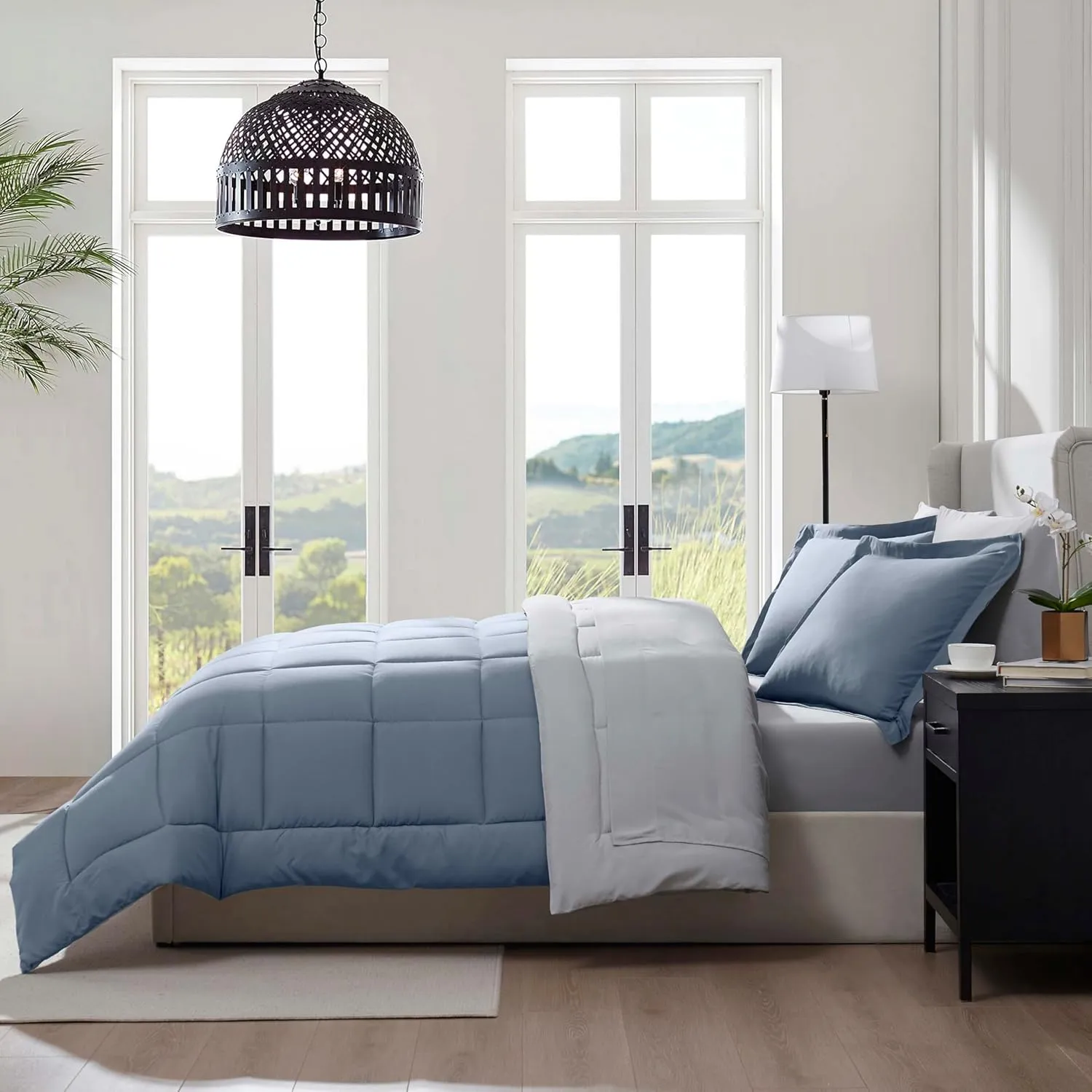Nestl King Size Comforter Set - 7 Pieces Reversible Stone Blue Bed in a Bag, All Season Bedding Set With Flat Sheet, Fitted Sheet, Pillowcases and Shams