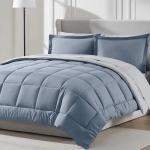 Nestl King Size Comforter Set - 7 Pieces Reversible Stone Blue Bed in a Bag, All Season Bedding Set With Flat Sheet, Fitted Sheet, Pillowcases and Shams