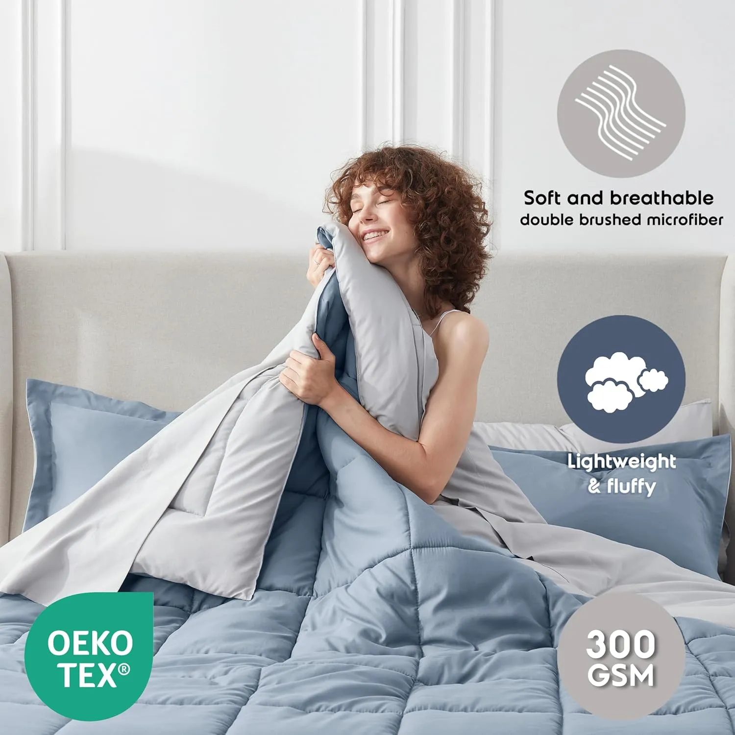 Nestl King Size Comforter Set - 7 Pieces Reversible Stone Blue Bed in a Bag, All Season Bedding Set With Flat Sheet, Fitted Sheet, Pillowcases and Shams