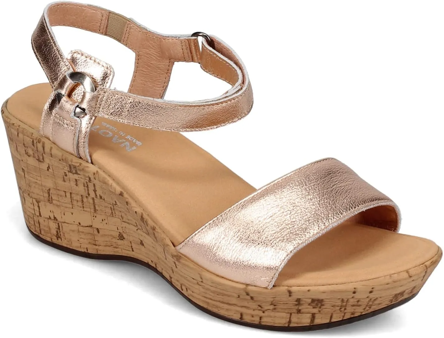 New Naot Women's Pier Resort Wedge Sandal Soft Rosegold Leather 39