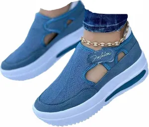 NHBEOEN Women's Orthopedic Shoes,Casual Breathable Mesh Flat Sneakers,Round Toe Thick Heel Buckle Hook Loop Work Shoes