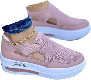 NHBEOEN Women's Orthopedic Shoes,Casual Breathable Mesh Flat Sneakers,Round Toe Thick Heel Buckle Hook Loop Work Shoes