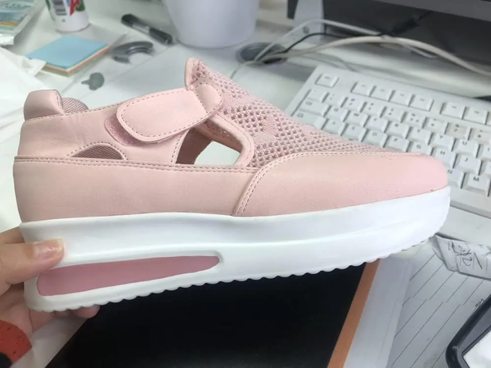 NHBEOEN Women's Orthopedic Shoes,Casual Breathable Mesh Flat Sneakers,Round Toe Thick Heel Buckle Hook Loop Work Shoes