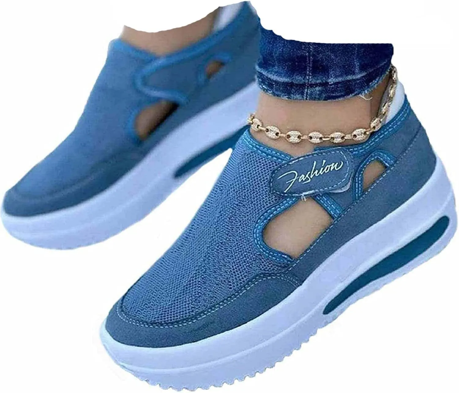 NHBEOEN Women's Orthopedic Shoes,Casual Breathable Mesh Flat Sneakers,Round Toe Thick Heel Buckle Hook Loop Work Shoes