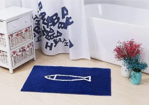 Non-slip Bath Mat, Blue And White Fish Pattern Non-slip Bath Mat Quick Dry Kitch