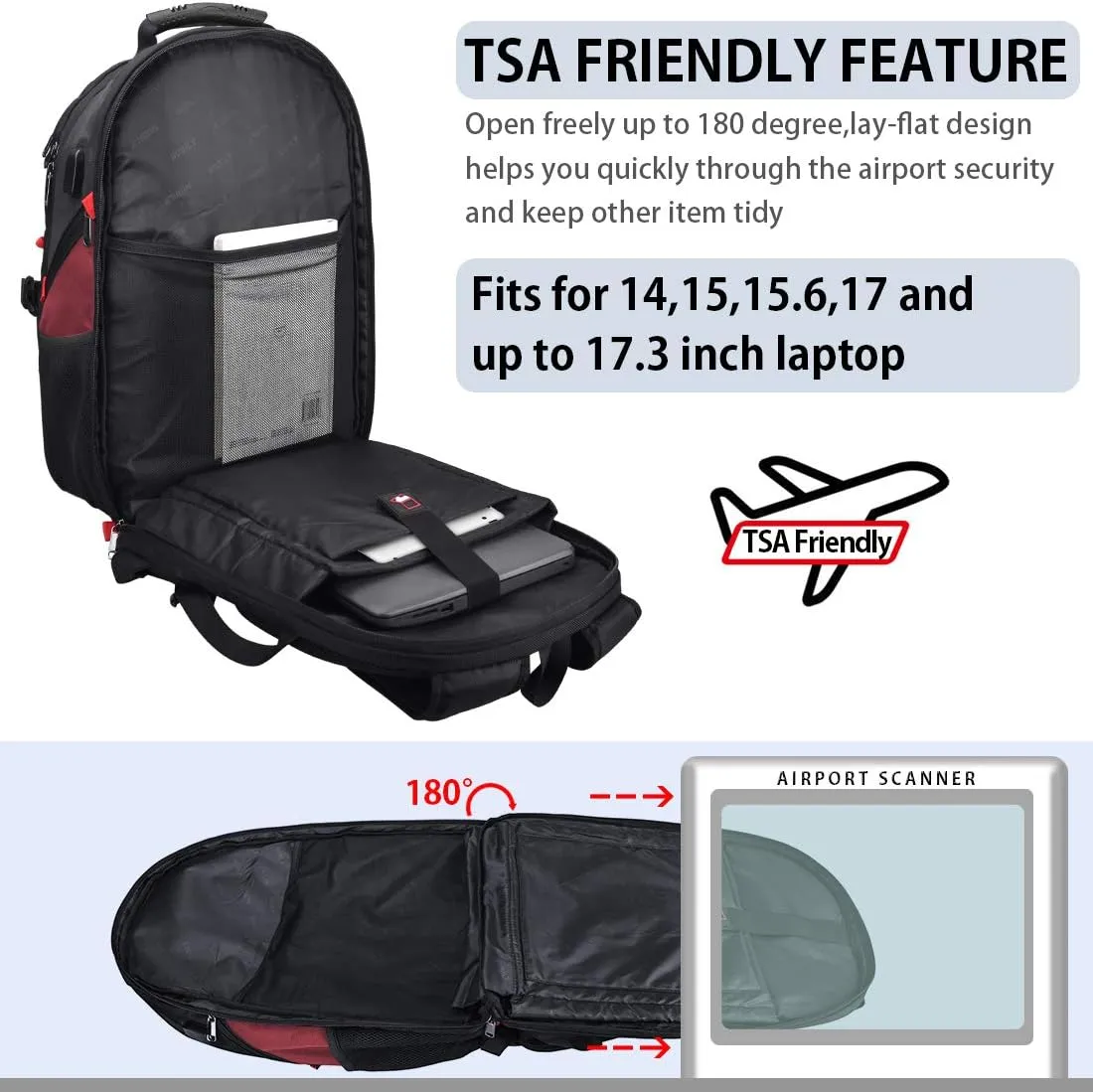 NUBILY Laptop Backpack 17 Inch Waterproof Extra Large TSA Travel Backpack Anti Theft College Business Mens Backpacks with USB Charging Port 17.3 Gaming Computer Backpack for Women Men Red 45 L