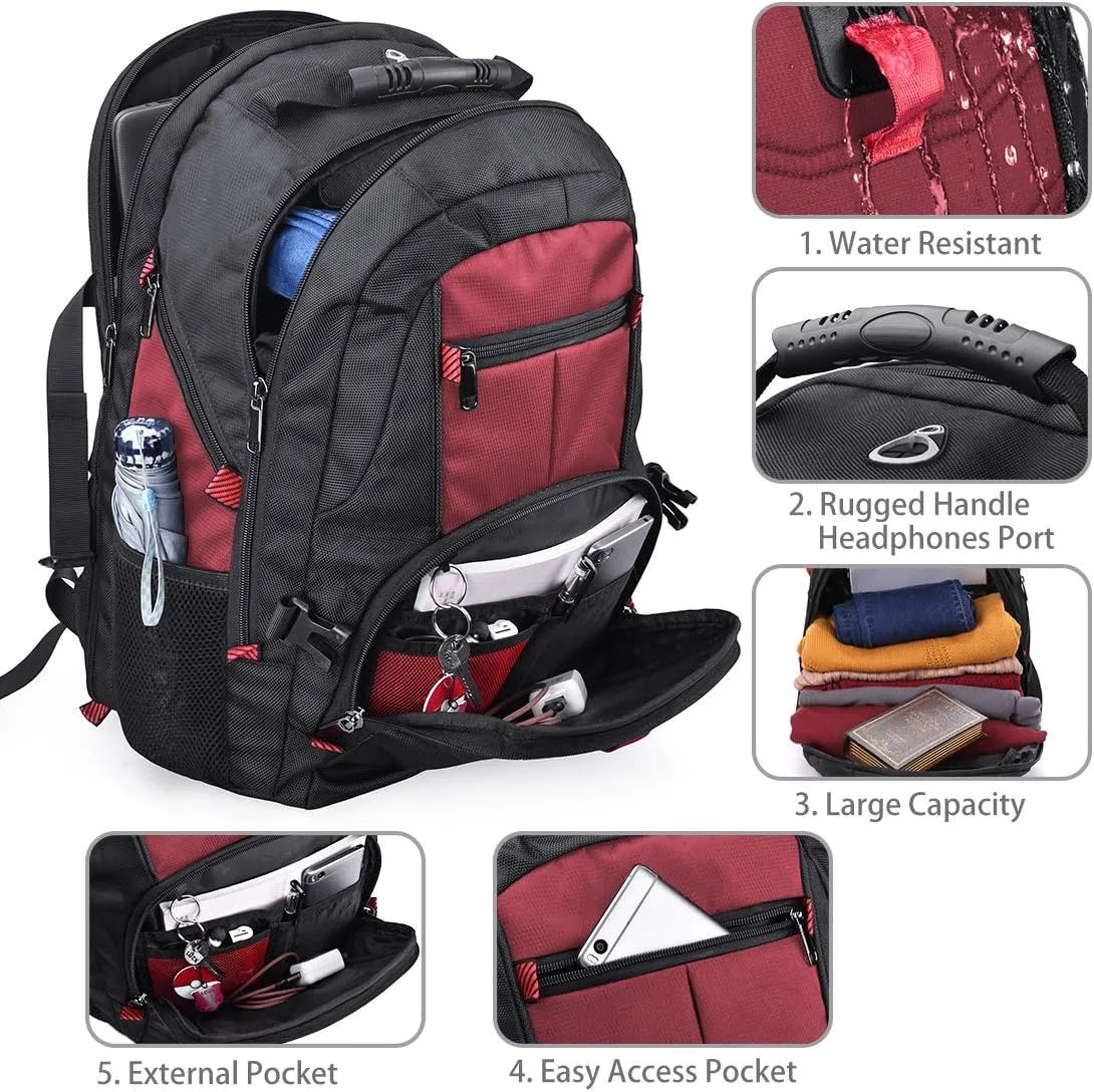 NUBILY Laptop Backpack 17 Inch Waterproof Extra Large TSA Travel Backpack Anti Theft College Business Mens Backpacks with USB Charging Port 17.3 Gaming Computer Backpack for Women Men Red 45 L