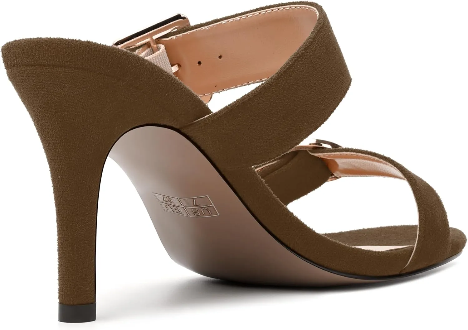 NUMALEO Womens Evening Sexy Round Toe Slip On Two Strap Buckle Suede Stiletto High Heel Heeled Sandals 3.3 Inch