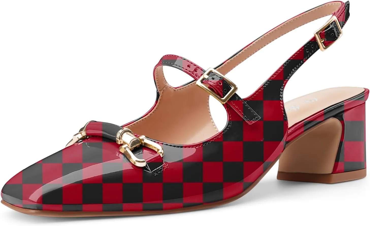 Oh Mispares Slingbacks Block Heels for Women Square Toe Low Heels Adjustable Buckle Strap Slip on Fashion Slingback Spring Summer Dress Pumps