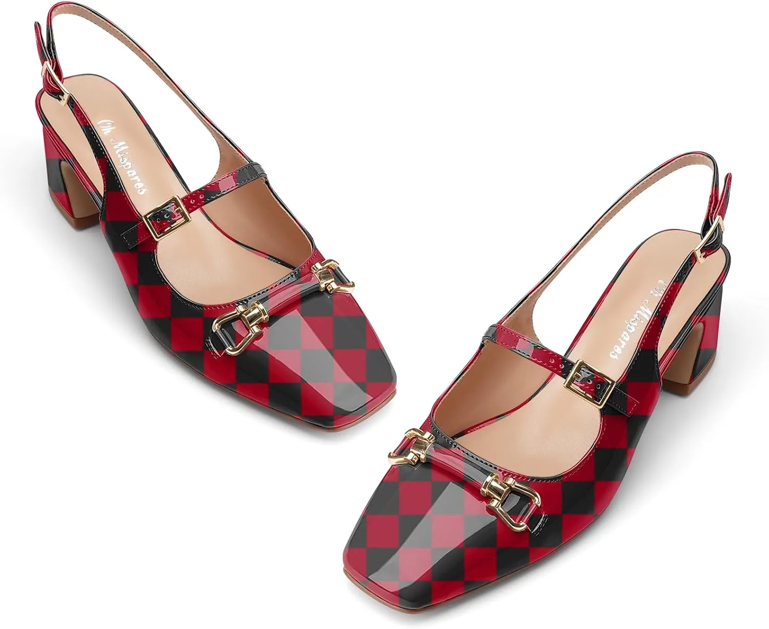 Oh Mispares Slingbacks Block Heels for Women Square Toe Low Heels Adjustable Buckle Strap Slip on Fashion Slingback Spring Summer Dress Pumps