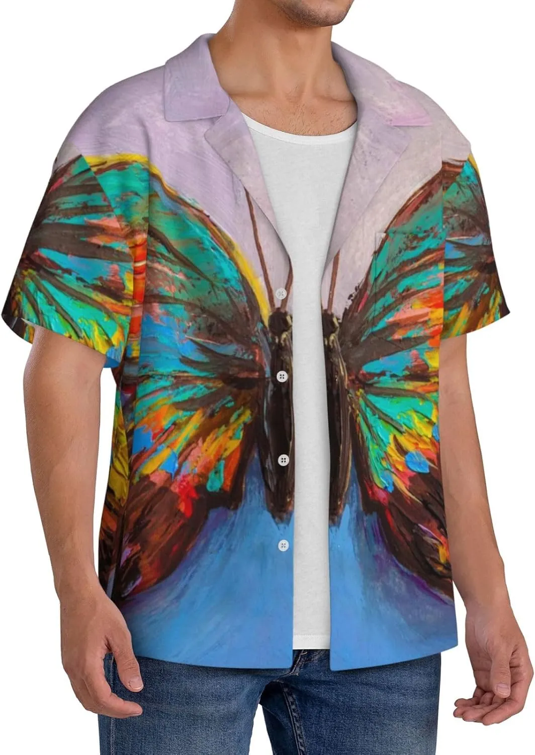 Oil Painting Beautiful Butterfly for Wrinkle Moisture-Wicking Eco Fabric Modern Slim Fit for Casual Office