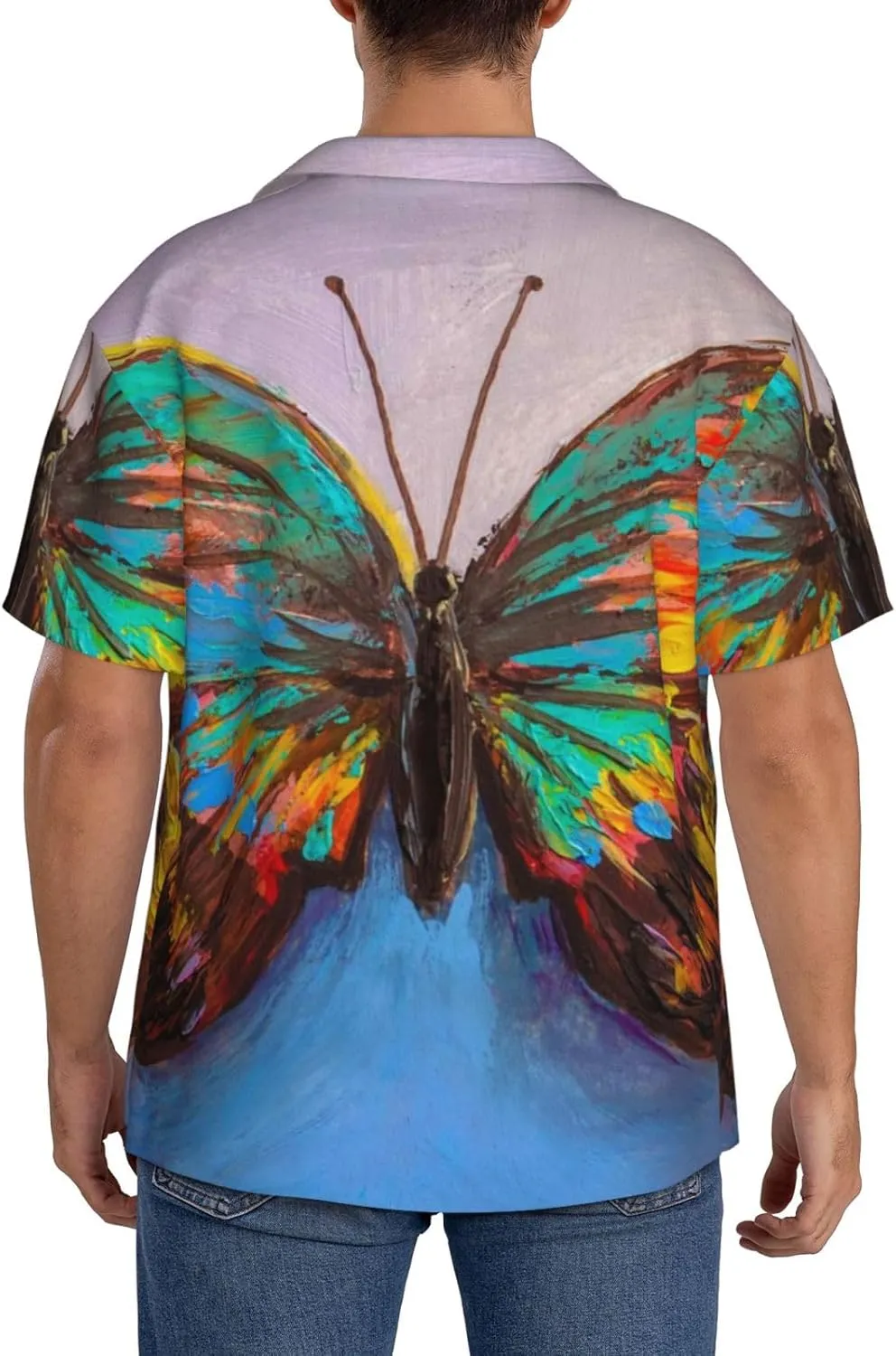 Oil Painting Beautiful Butterfly for Wrinkle Moisture-Wicking Eco Fabric Modern Slim Fit for Casual Office