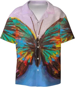 Oil Painting Beautiful Butterfly for Wrinkle Moisture-Wicking Eco Fabric Modern Slim Fit for Casual Office