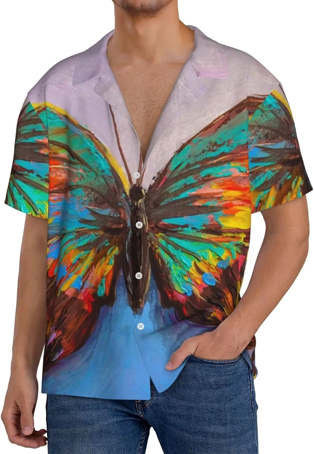 Oil Painting Beautiful Butterfly for Wrinkle Moisture-Wicking Eco Fabric Modern Slim Fit for Casual Office