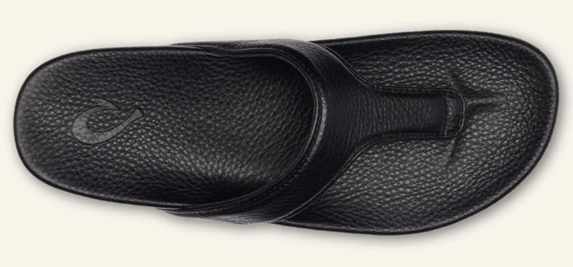Olukai Black Kipe'a Lipi Women's Elevated Leather Sandals 20502-4040