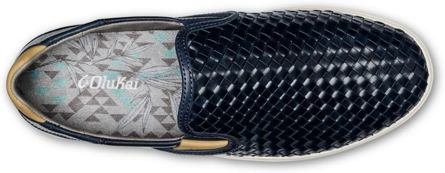 OLUKAI Lae'ahi Lauhala Men's Woven Leather Shoes, Versatile Everyday Leather Sneakers, Easy Slip On Design, All-Day Wear & Comfort
