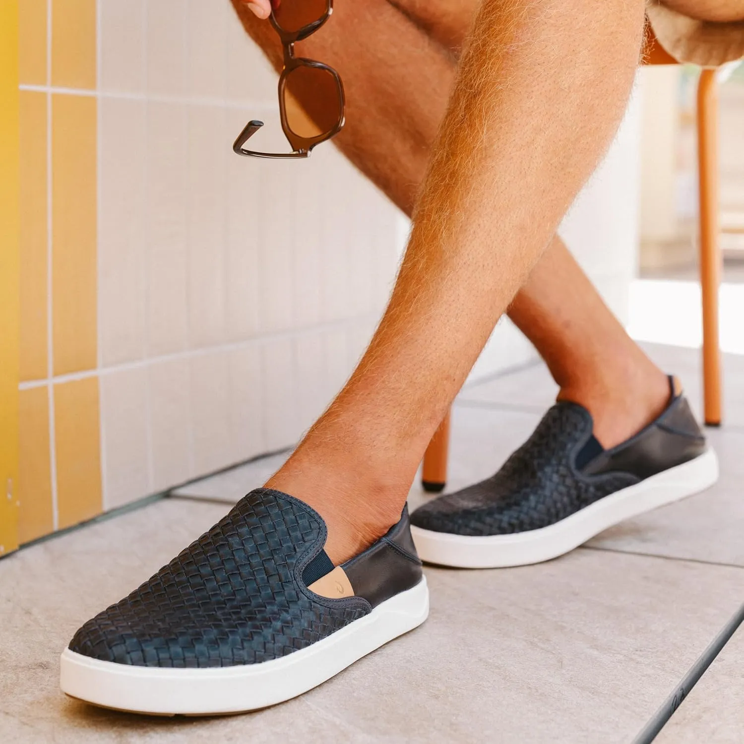 OLUKAI Lae'ahi Lauhala Men's Woven Leather Shoes, Versatile Everyday Leather Sneakers, Easy Slip On Design, All-Day Wear & Comfort
