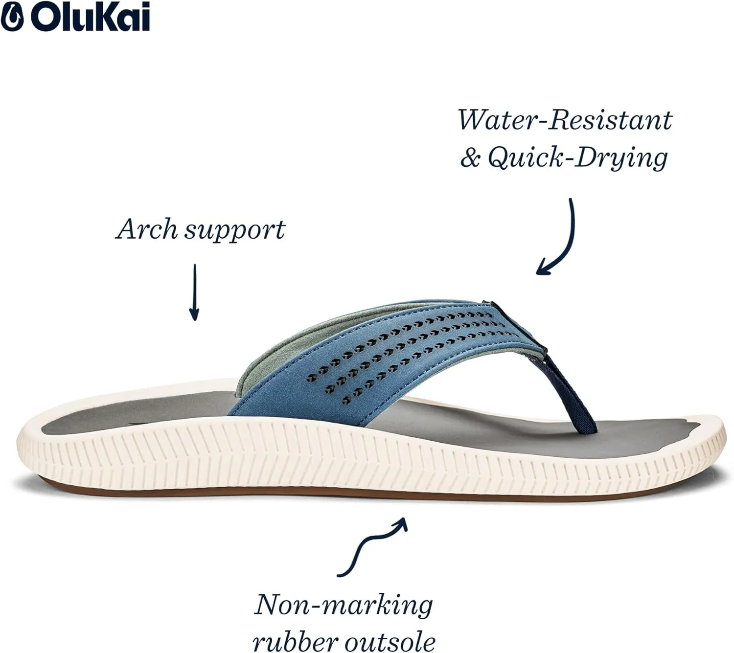 OLUKAI Ulele Men's Beach Sandals, Water Resistant Flip Flops, Arch Support & Comfort Fit, Lightweight & Durable, Enhanced Grip & Traction