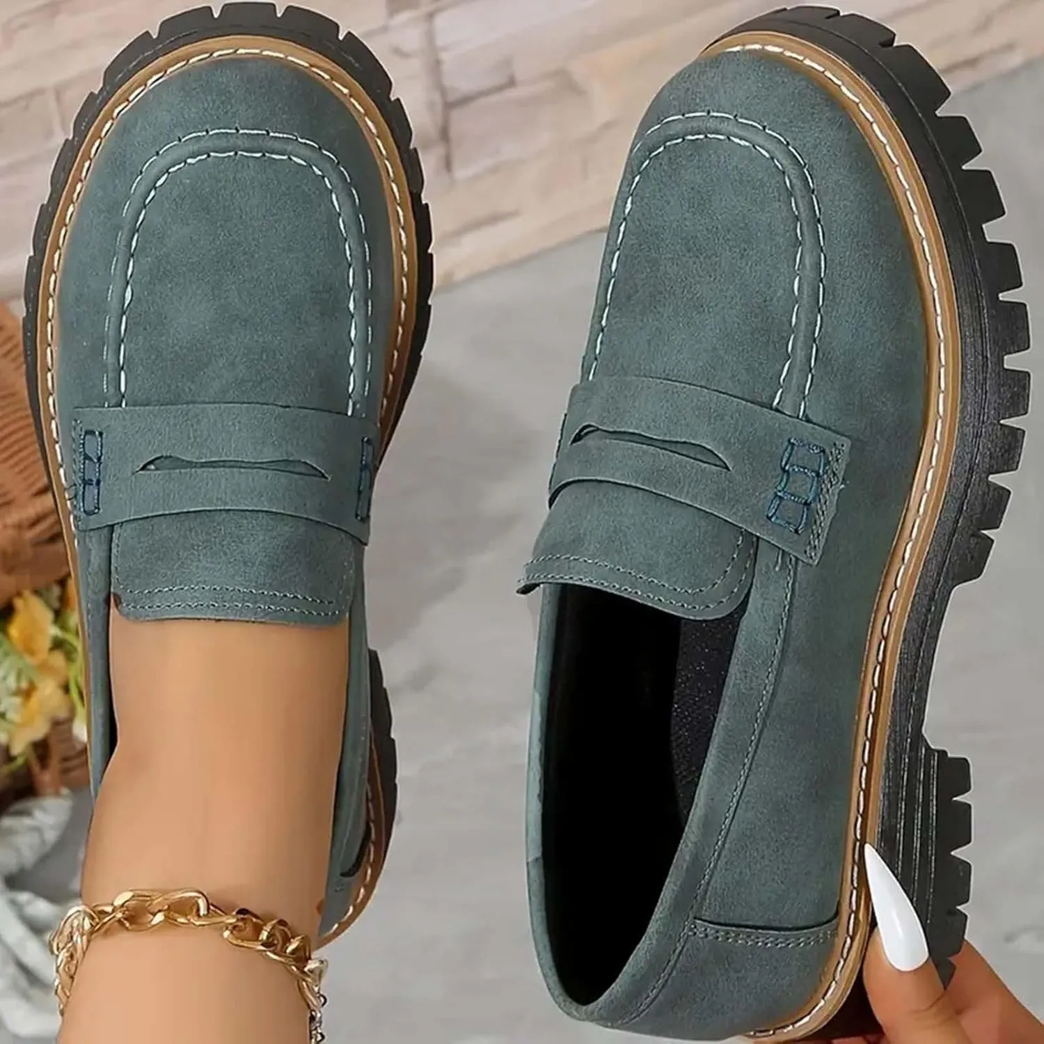 Orthoture-Orthopedic Platform Loafers Women's Slip on Penny Shoes Comfy Suede Platform Chunky Moccasin Shoes