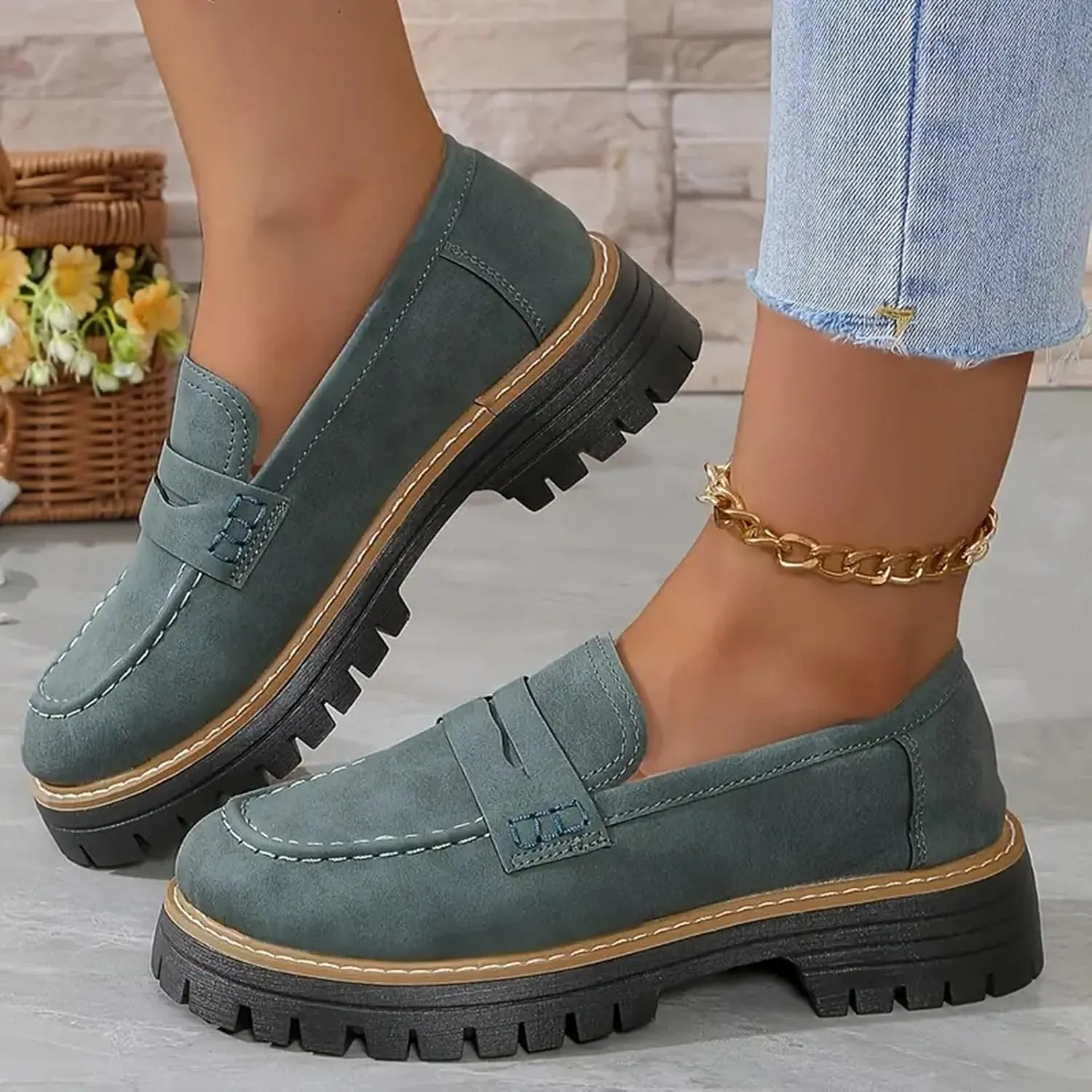 Orthoture-Orthopedic Platform Loafers Women's Slip on Penny Shoes Comfy Suede Platform Chunky Moccasin Shoes