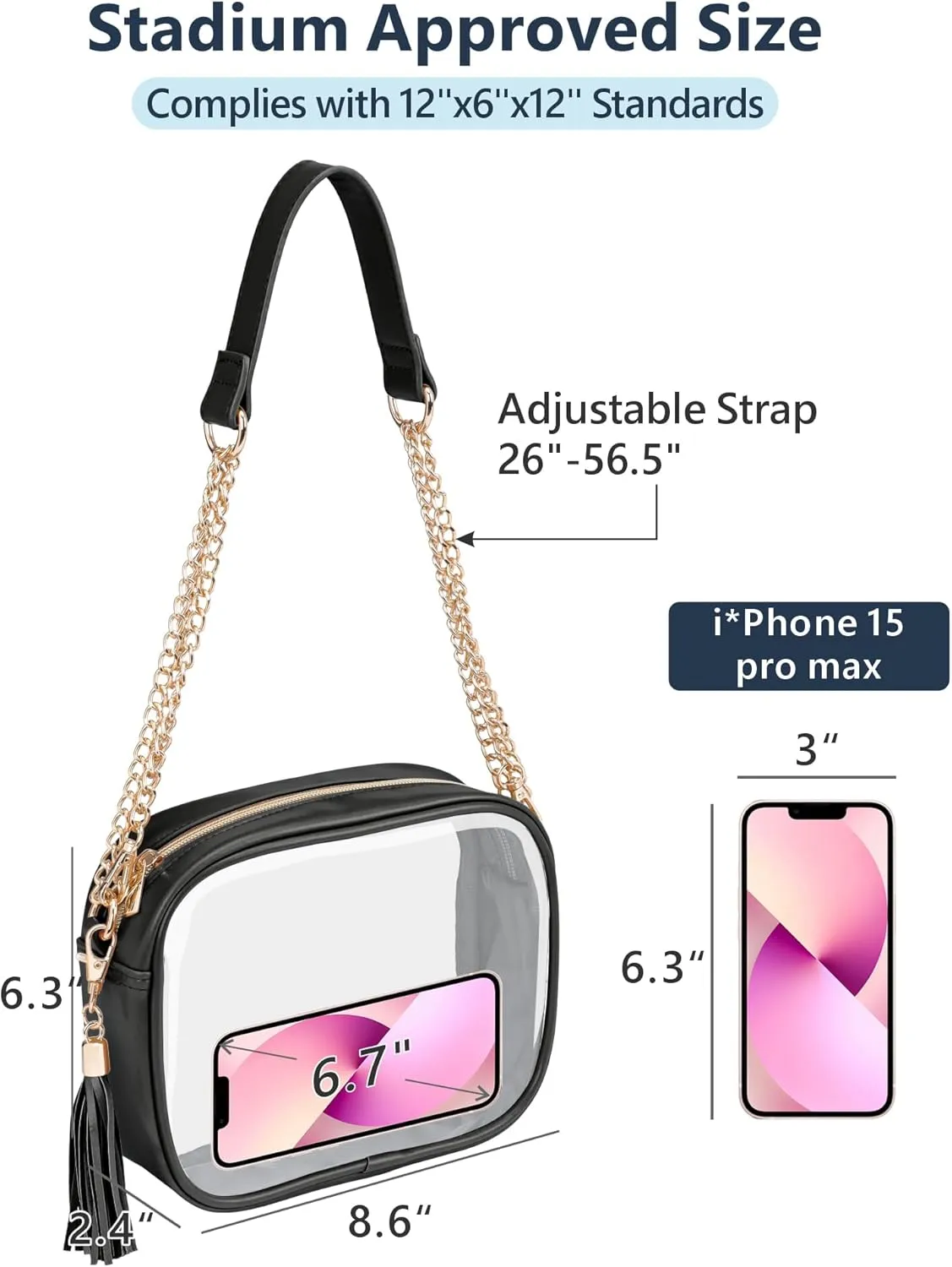 PACKISM Clear Bag for Stadium Events - Cute Clear Purse for Women Crossbody & Adjustable Chain for Sports Games Concerts