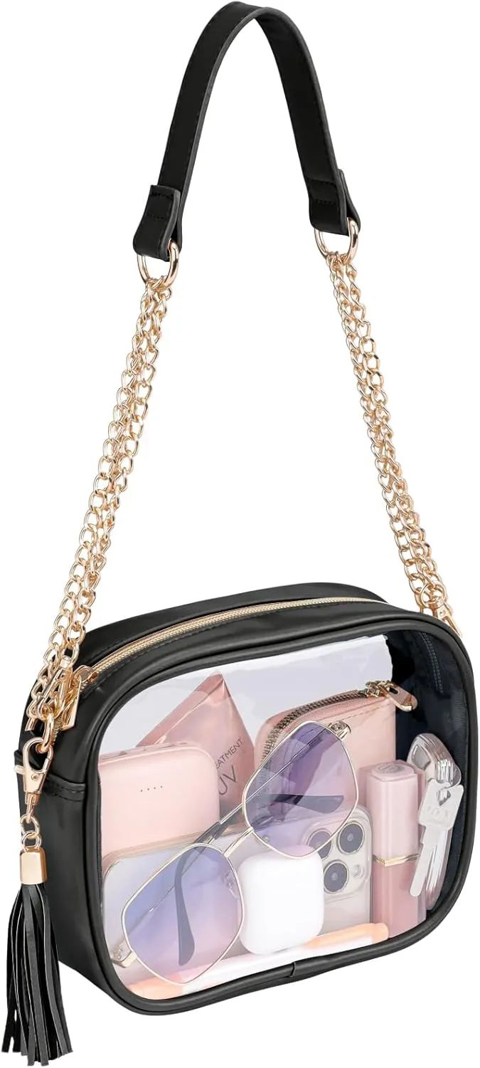 PACKISM Clear Bag for Stadium Events - Cute Clear Purse for Women Crossbody & Adjustable Chain for Sports Games Concerts