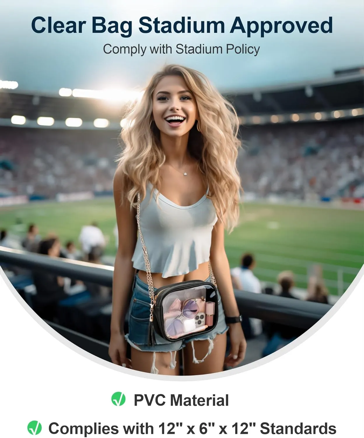 PACKISM Clear Bag for Stadium Events - Cute Clear Purse for Women Crossbody & Adjustable Chain for Sports Games Concerts