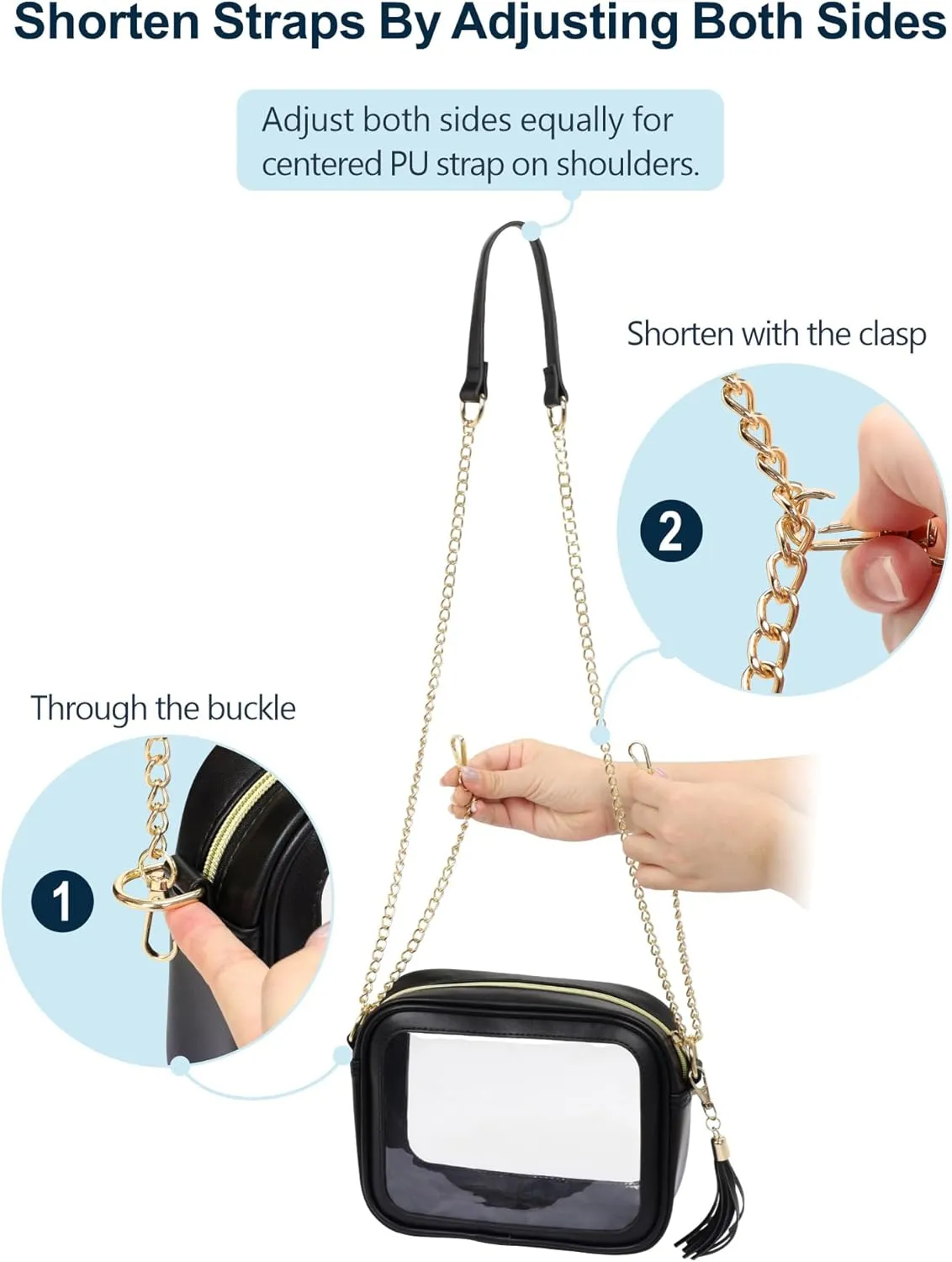 PACKISM Clear Bag for Stadium Events - Cute Clear Purse for Women Crossbody & Adjustable Chain for Sports Games Concerts