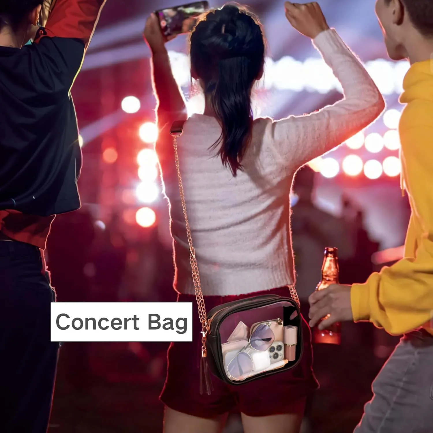 PACKISM Clear Bag for Stadium Events - Cute Clear Purse for Women Crossbody & Adjustable Chain for Sports Games Concerts