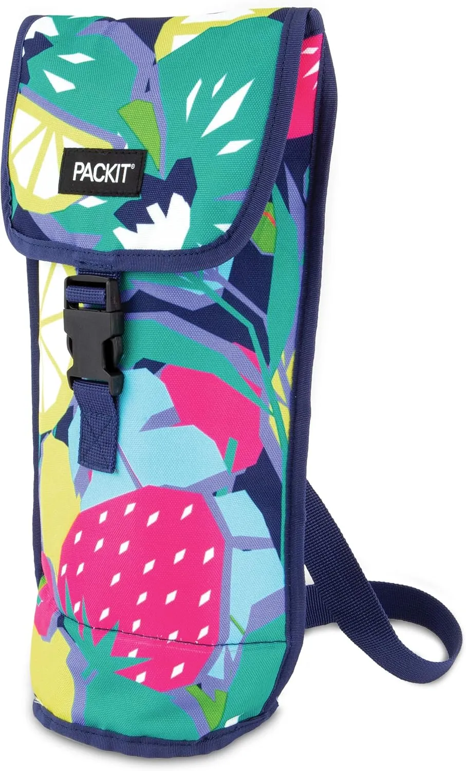 PackIt Freezable Wine Bag, Fruitopia, Built with EcoFreeze Technology, Foldable, Reusable, Shoulder Strap with Buckle Closure, Perfect for Adults and Drinks On-the-Go