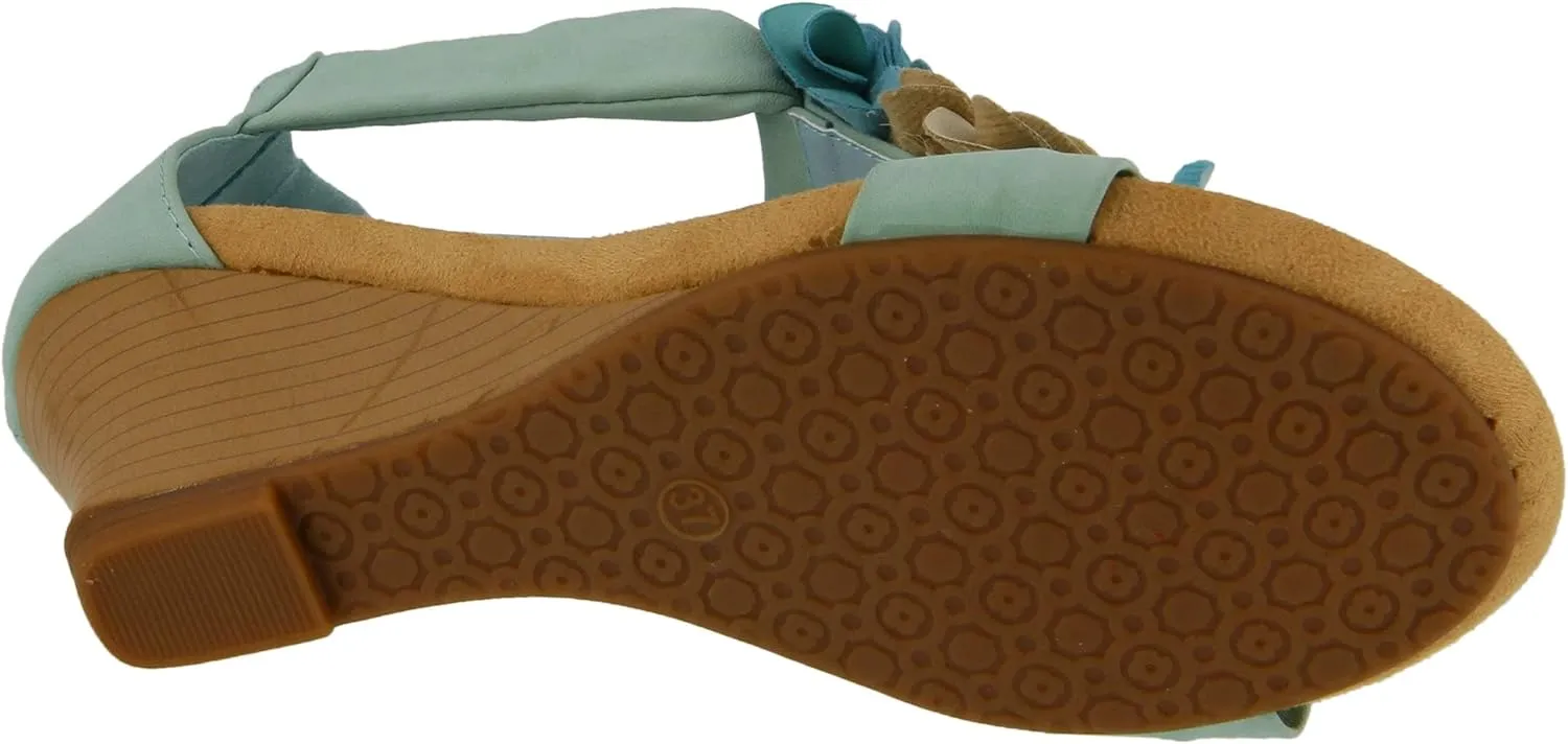 PATRIZIA Women's HARLEQUIN Ankle Strap T-Strap Wedge Sandals - Floral Design, Cushioned Insole, Back Zipper