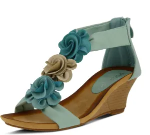 PATRIZIA Women's HARLEQUIN Ankle Strap T-Strap Wedge Sandals - Floral Design, Cushioned Insole, Back Zipper