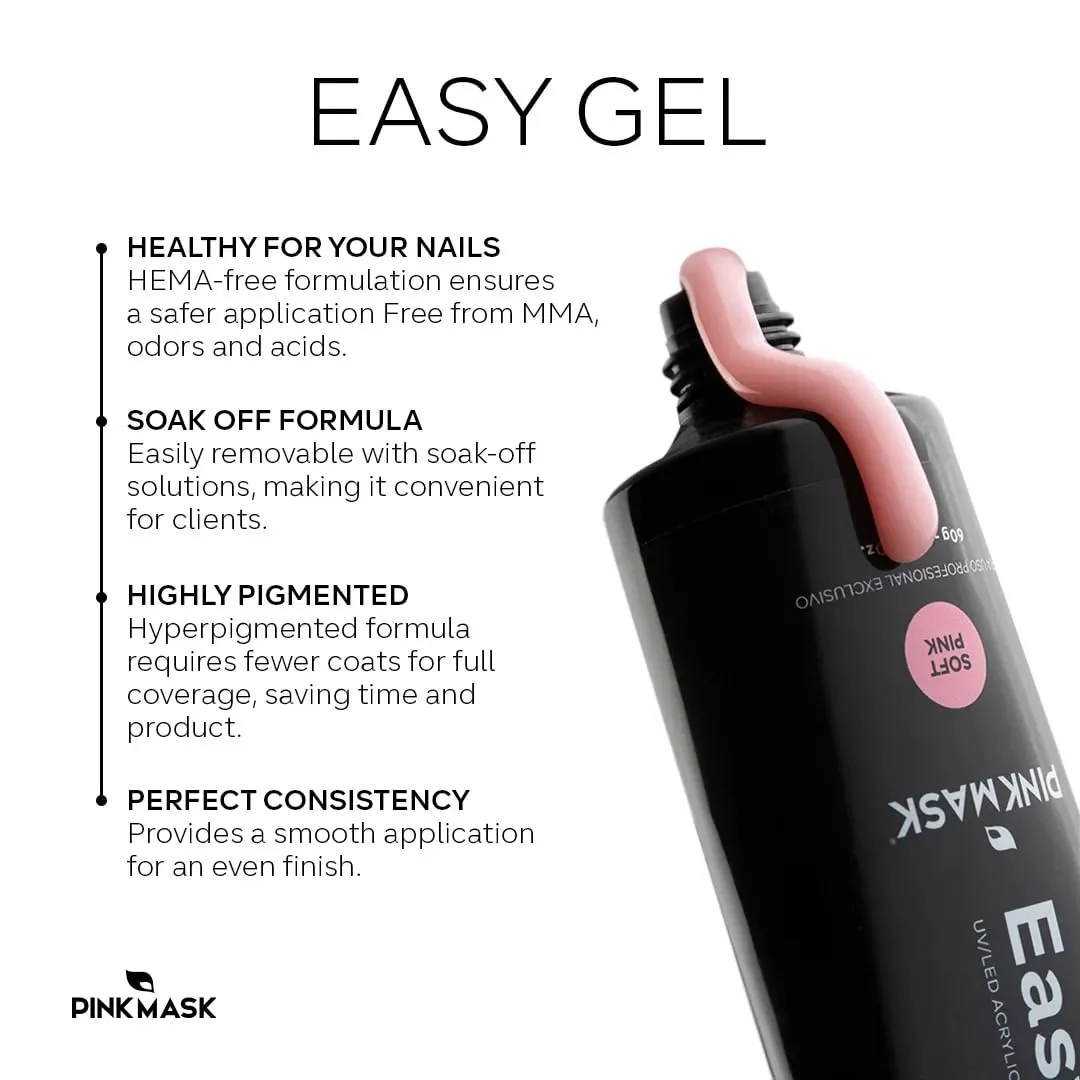 PINKMASK Easy Gel 2oz 60g-Neutral, Professional Builder Enhancement Gel-Quick Nail Extension for Beginner DIY, Nail Strengthener-Long Lasting-Salon Quality-Thickening Solution