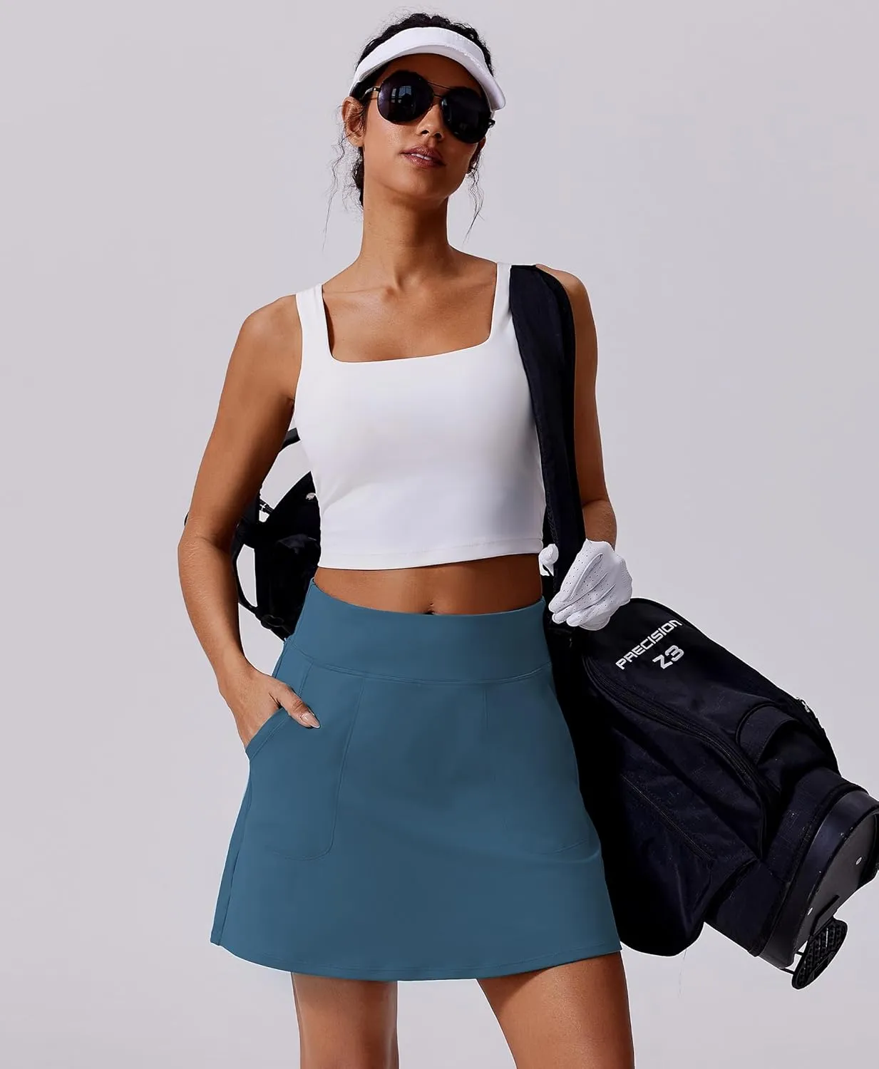 PINSPARK 18" Golf Skorts for Woman High Waisted Tennis Skirt UPF 50  Athletic Skort Skirts with 4 Pockets Workout Pickleball