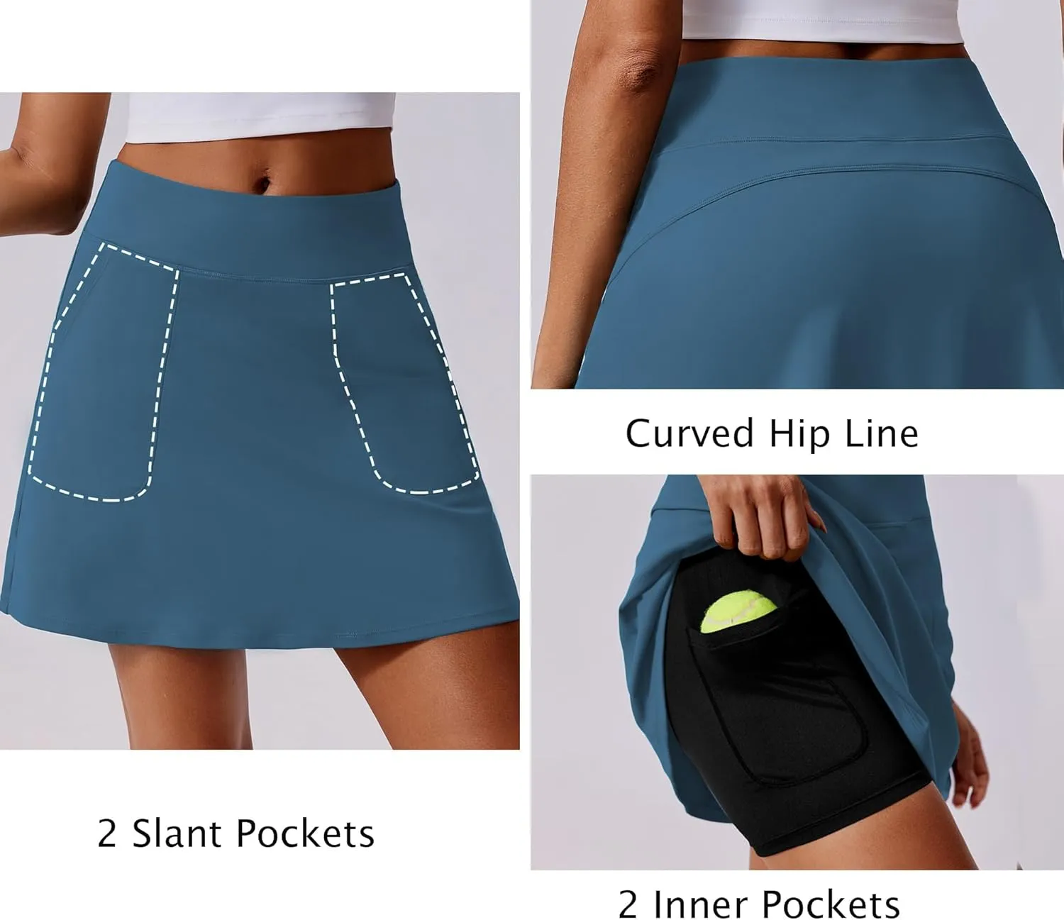 PINSPARK 18" Golf Skorts for Woman High Waisted Tennis Skirt UPF 50  Athletic Skort Skirts with 4 Pockets Workout Pickleball