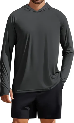 PINSPARK Men's UPF 50  Long Sleeve Rash Guard - Sun Protection Hoodie UV SPF Fishing Shirt for Athletic Running Swim Hiking