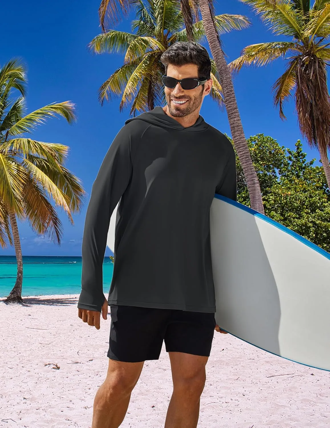 PINSPARK Men's UPF 50  Long Sleeve Rash Guard - Sun Protection Hoodie UV SPF Fishing Shirt for Athletic Running Swim Hiking