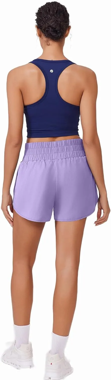 PINSPARK Running Shorts for Women Quick Dry High Waisted Athletic Short 2 in 1 Workout Gym Shorts with Zipper Pockets