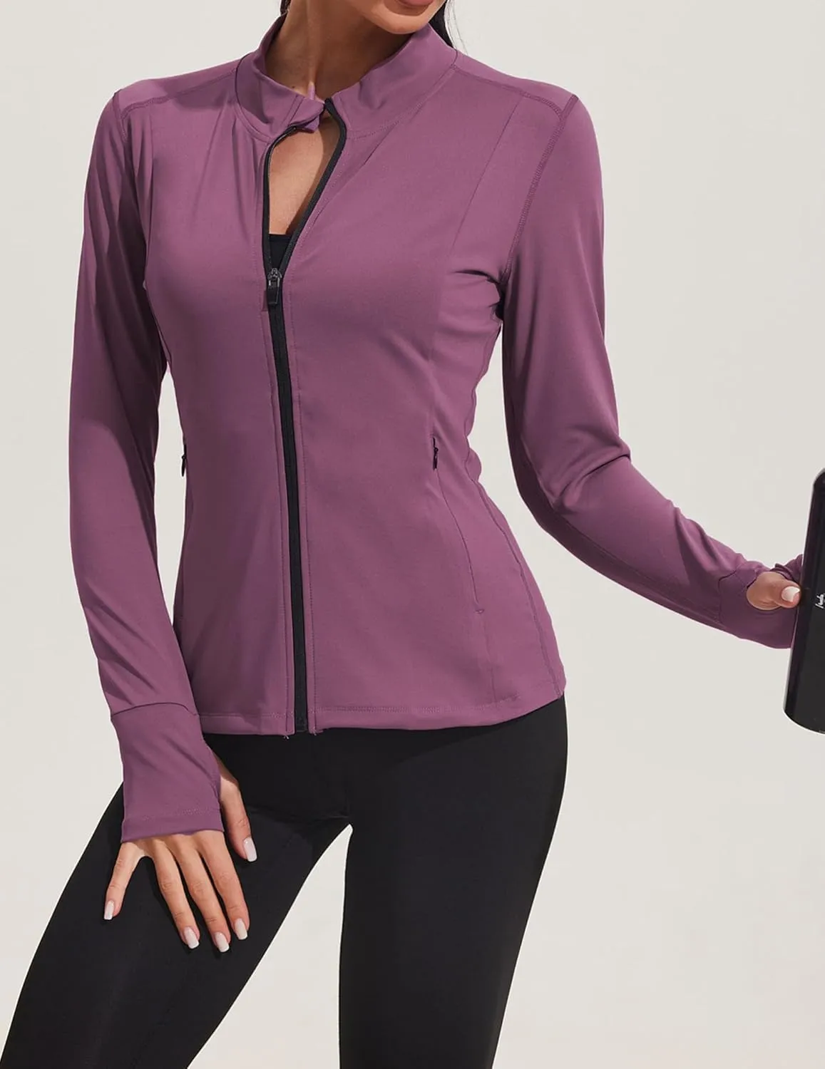 PINSPARK Women's Track Jackets Breathable Running Jacket Zip Up Sportswear Slim Fit Workout Tops